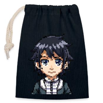 Anime Figur in 8-Bit - Verschließbarer Geschenkbeutel aus Baumwolle (14x20cm) - Navy - Vorne