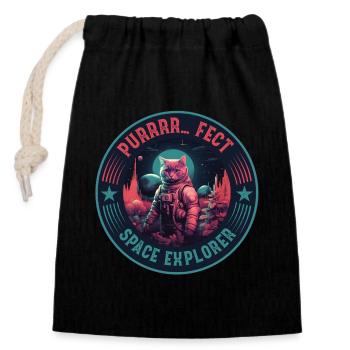 Astronaute Bengal Cat Retro Space Explorer - Sac cadeau en coton avec cordon (14 x 20 cm) - noir - Devant