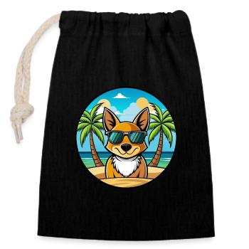 St Miguel Cattle Dog Breed Cartoon Sunglass Beach - Closable cotton gift bag (14x20cm) - black - Front