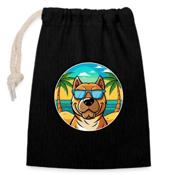 Perro De Presa Canario Race Chien Dessin Animé Plage - Sac cadeau en coton avec cordon (14 x 20 cm) - noir - Devant