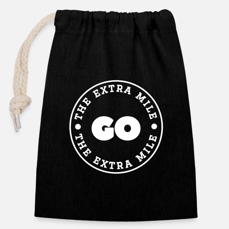 Go The Extra Mile Round Stamp - Closable cotton gift bag (14x20cm) - black