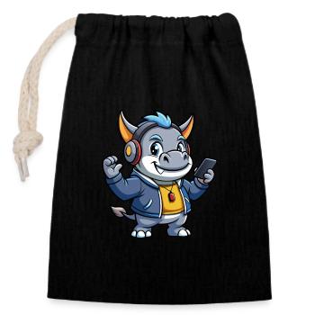 Rhino Funny Cartoon Character Headphone Music - Closable cotton gift bag (14x20cm) - black - Front
