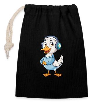 Goose Funny Cartoon Character Headphone Music - Closable cotton gift bag (14x20cm) - black - Front
