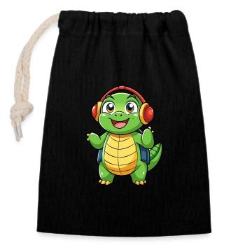 Schildkröte Lustige Zeichentrickfigur Kopfhörer Musik - Verschließbarer Geschenkbeutel aus Baumwolle (14x20cm) - Schwarz - Vorne