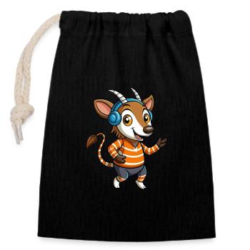 Okapi Lustige Zeichentrickfigur Kopfhörer Musik - Verschließbarer Geschenkbeutel aus Baumwolle (14x20cm) - Schwarz - Vorne