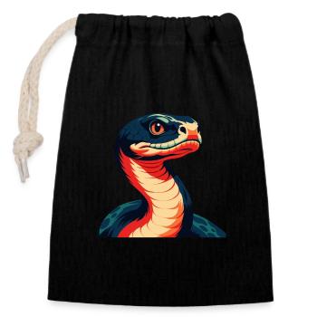 Anaconda Zeichentrickfigur Buntes Haustier Tier - Verschließbarer Geschenkbeutel aus Baumwolle (14x20cm) - Schwarz - Vorne