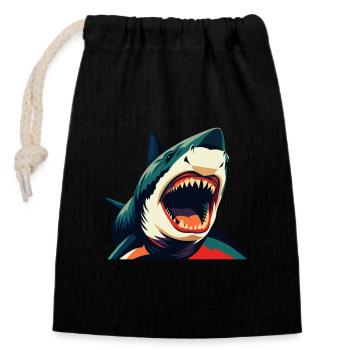 requin dessin animé personnage animal de compagnie coloré - Sac cadeau en coton avec cordon (14 x 20 cm) - noir - Devant
