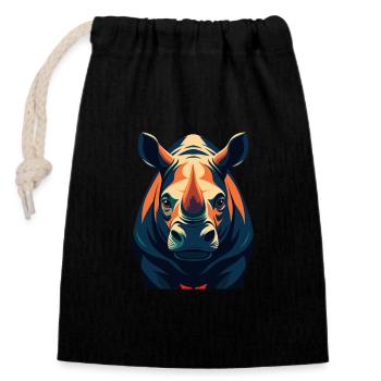 Rhino Cartoon Character Colorful Pet Animal - Closable cotton gift bag (14x20cm) - black - Front