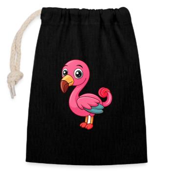 Flamant rose mignon mascotte personnage de dessin animé kawaii - Sac cadeau en coton avec cordon (14 x 20 cm) - noir - Devant