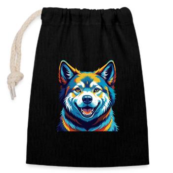 Akita Dog Breed Colorful Watercolor Cartoon Kawaii - Closable cotton gift bag (14x20cm) - black - Front
