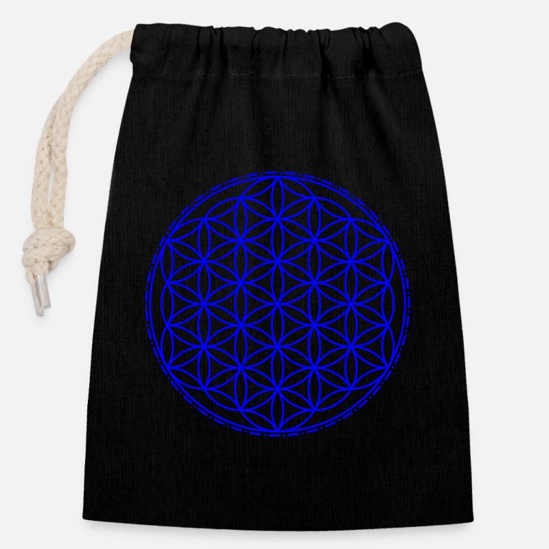 Fleur de vie | Couleur changeante - Sac cadeau en coton avec cordon (14 x 20 cm) - noir