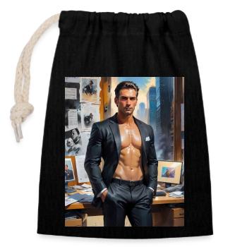 Handsome Men with muscular body – business men - Closable cotton gift bag (14x20cm) - black - Front