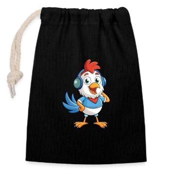 poulet drôle dessin animé personnage casque musique - Sac cadeau en coton avec cordon (14 x 20 cm) - noir - Devant