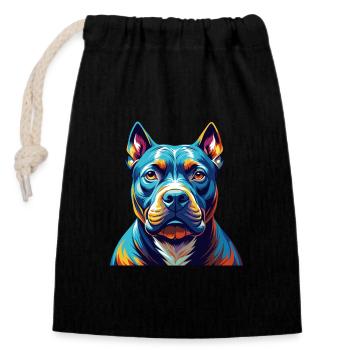 Pitbull Chien Race Coloré Dessin Animé Kawaii - Sac cadeau en coton avec cordon (14 x 20 cm) - noir - Devant