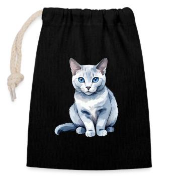 Chat bleu russe Aquarelle - Sac cadeau en coton avec cordon (14 x 20 cm) - noir - Devant