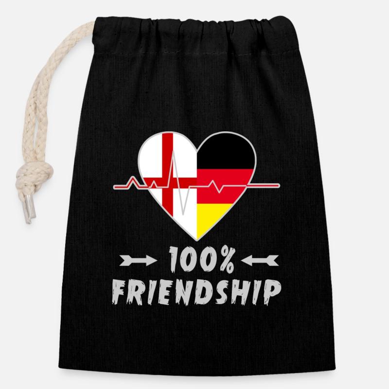 England und Deutschland 100% Freundschaft - Verschließbarer Geschenkbeutel aus Baumwolle (14x20cm) - Schwarz