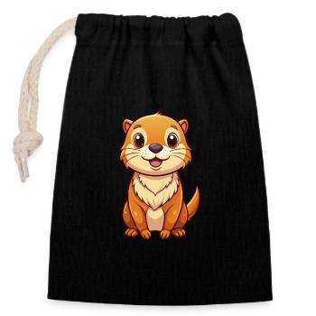 loutre mignon personnage de dessin animé Kawaii Clipart - Sac cadeau en coton avec cordon (14 x 20 cm) - noir - Devant