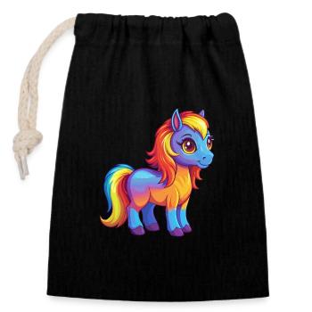 Pony Bunte Kawaii Cartoon Figur Clipart - Verschließbarer Geschenkbeutel aus Baumwolle (14x20cm) - Schwarz - Vorne
