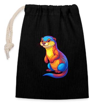 loutre coloré kawaii dessin animé personnage clipart - Sac cadeau en coton avec cordon (14 x 20 cm) - noir - Devant