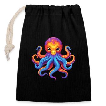 Giant Pacific Octopus Colorful Kawaii Cartoon - Closable cotton gift bag (14x20cm) - black - Front