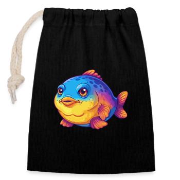 Blobfish Colorful Kawaii Cartoon Sea Animal - Closable cotton gift bag (14x20cm) - black - Front