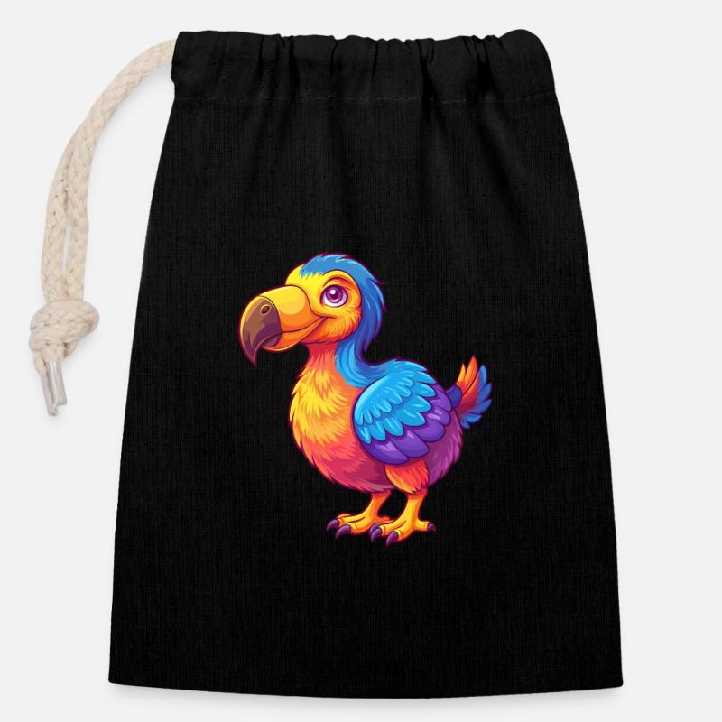Dodo Bunte Kawaii Cartoon Figur Vogel - Verschließbarer Geschenkbeutel aus Baumwolle (14x20cm) - Schwarz