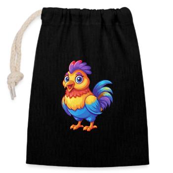 poulet coloré kawaii dessin animé personnage oiseau - Sac cadeau en coton avec cordon (14 x 20 cm) - noir - Devant