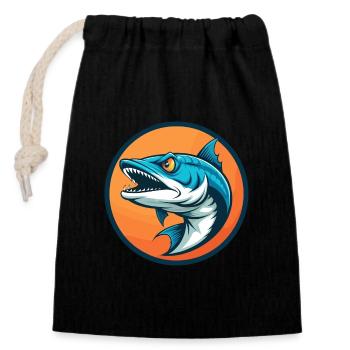 Barracuda Cute Kawaii Cartoon Animal Pet Logo - Closable cotton gift bag (14x20cm) - black - Front