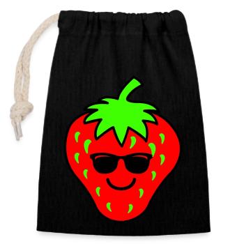 Fraise Fraîche - Sac cadeau en coton avec cordon (14 x 20 cm) - noir - Devant