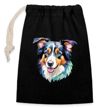 Border Collie Watercolors - Closable cotton gift bag (14x20cm) - black - Front