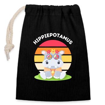 Hippiepotamus - Flower Power Nilpferd - Verschließbarer Geschenkbeutel aus Baumwolle (14x20cm) - Schwarz - Vorne