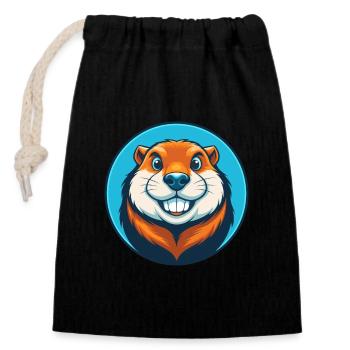 Gopher Cute Kawaii Cartoon Clipart Animal Pet Logo - Closable cotton gift bag (14x20cm) - black - Front