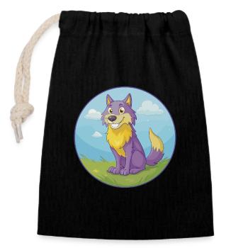 Wolf Niedlich Kawaii Cartoon Clipart Tier Haustier - Verschließbarer Geschenkbeutel aus Baumwolle (14x20cm) - Schwarz - Vorne
