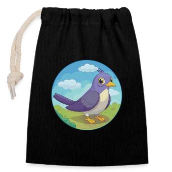 Cuckoo Bird Cute Kawaii Cartoon Clipart Animal Pet - Closable cotton gift bag (14x20cm) - black - Front