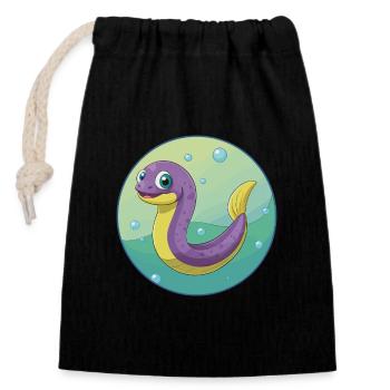 Eel Cute Kawaii Cartoon Clipart Animal Pet - Closable cotton gift bag (14x20cm) - black - Front