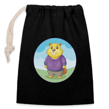 Gopher Cute Kawaii Cartoon Clipart Animal Pet - Closable cotton gift bag (14x20cm) - black - Front