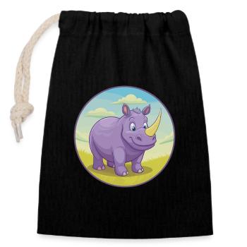 Rhino Cute Kawaii Cartoon Clipart Animal Pet - Closable cotton gift bag (14x20cm) - black - Front