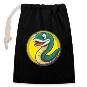 Eel Cute Kawaii Cartoon Clipart Pet Animal - Closable cotton gift bag (14x20cm) - black - Front