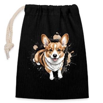 Corgi Kopf - Verschließbarer Geschenkbeutel aus Baumwolle (14x20cm) - Schwarz - Vorne