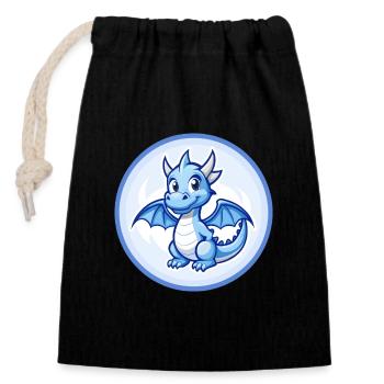 Drache Blau Kawaii Cartoon Figur Clipart Haustier - Verschließbarer Geschenkbeutel aus Baumwolle (14x20cm) - Schwarz - Vorne
