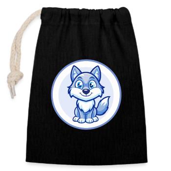 Wolf Blau Kawaii Cartoon Figur Clipart Haustier - Verschließbarer Geschenkbeutel aus Baumwolle (14x20cm) - Schwarz - Vorne