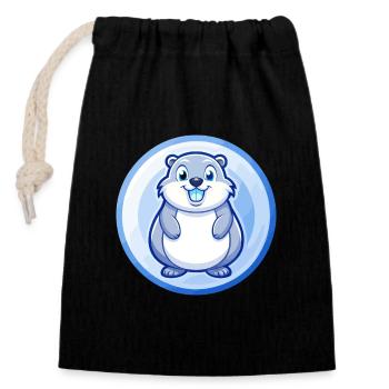 Gopher Blue Kawaii Cartoon Character Clipart Pet - Closable cotton gift bag (14x20cm) - black - Front