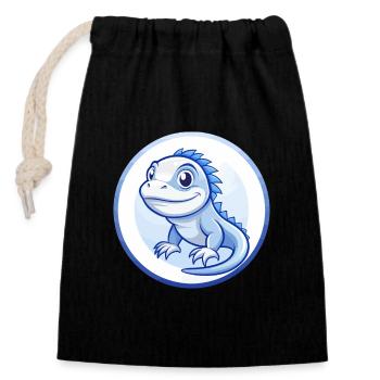 Iguana Blue Kawaii Cartoon Character Clipart Pet - Closable cotton gift bag (14x20cm) - black - Front