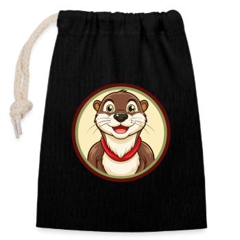 loutre coloré kawaii dessin animé personnage clipart - Sac cadeau en coton avec cordon (14 x 20 cm) - noir - Devant