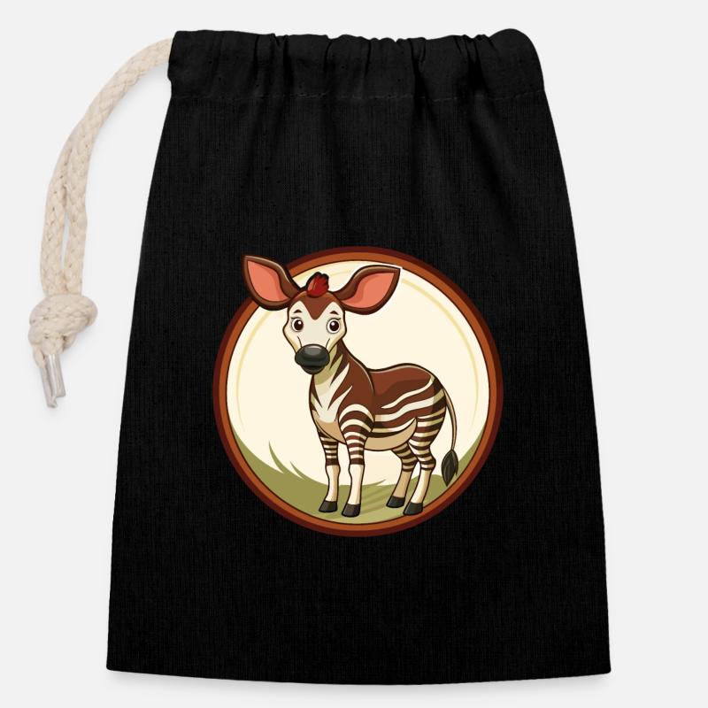 Okapi Bunte Kawaii Cartoon Figur Clipart - Verschließbarer Geschenkbeutel aus Baumwolle (14x20cm) - Schwarz