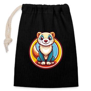 Ferret Funny Kawaii Cartoon Clipart Animal Pet - Closable cotton gift bag (14x20cm) - black - Front