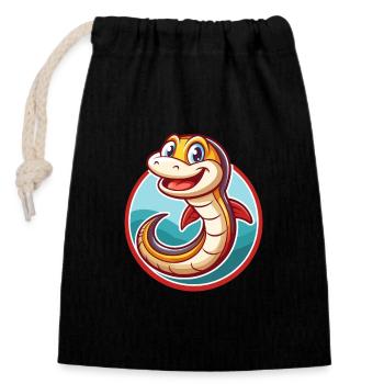 Eel Cute Funny Kawaii Cartoon Clipart Animal Pet - Closable cotton gift bag (14x20cm) - black - Front