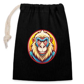 Baboon Funny Kawaii Cartoon Clipart Animal Pet - Closable cotton gift bag (14x20cm) - black - Front