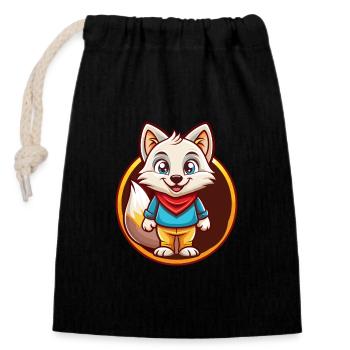 Polarfuchs Lustige Kawaii Cartoon Clipart Tier Haustier - Verschließbarer Geschenkbeutel aus Baumwolle (14x20cm) - Schwarz - Vorne