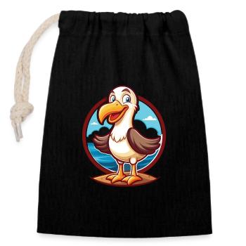 Albatross Funny Kawaii Cartoon Clipart Animal Pet - Closable cotton gift bag (14x20cm) - black - Front